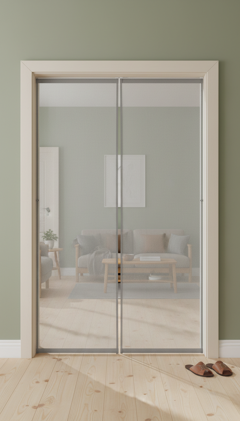 Magnetic mesh door mosquito net in stone grey